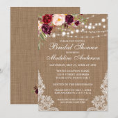 Invitation Burlap Rustique illumine la Fête des mariées de de (Devant / Derrière)