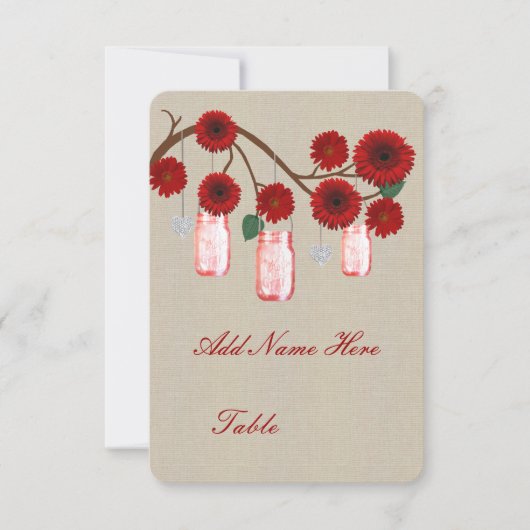 Invitation Burlap Rustique Rouge Mason Jarres Table Place Car (Devant)