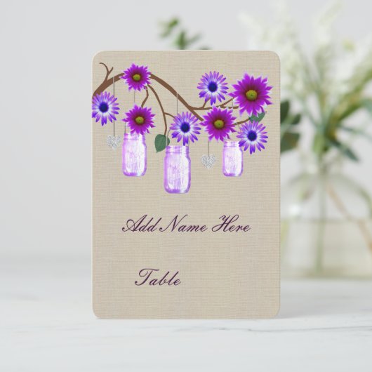Invitation Burlap Rustique violet Mason jarres Table Place Ca (Debout devant)