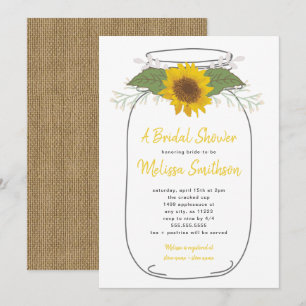 Invitation Burlap Sunflower Mason Jar Fête des mariées   BLAN