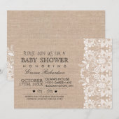 Invitation Burlap & Vintage Lace Baby shower (Devant / Derrière)