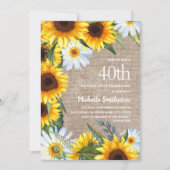 Invitation Burlap White Daisies Yellow Sunflower 40e annivers (Devant)