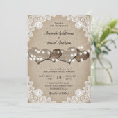 Invitation Burlap White Floral Lace String Lights Wedding (Debout devant)