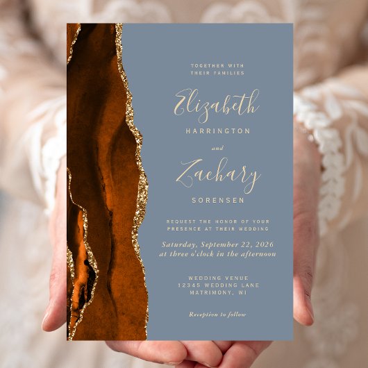 Invitation Burning Orange Agate Or Dusty Blue Mariage
