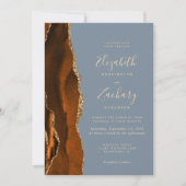 Invitation Burning Orange Agate Or Dusty Blue Mariage (Devant)