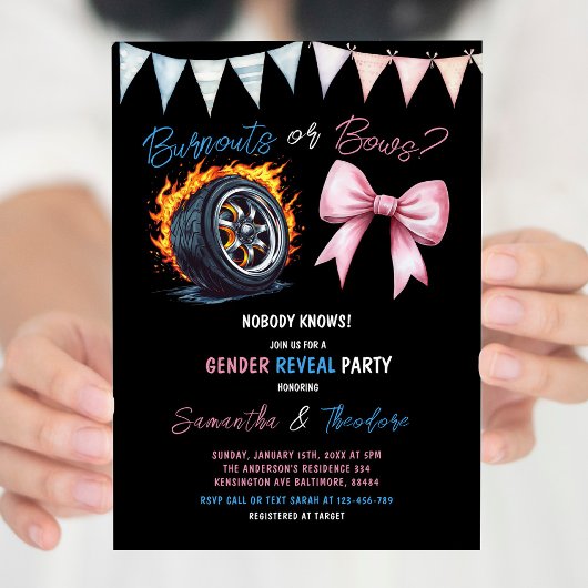Invitation Burnous ou Bows Fête de révélation de genre fille 