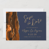 Invitation Burnt Orange Agate Or Marine Bleu Enregistrer la d (Devant)