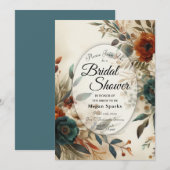 Invitation Burnt Orange and Blue Fall Flowers Bridal Shower (Devant / Derrière)