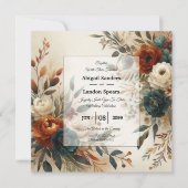 Invitation Burnt Orange and Blue Fall Flowers Wedding (Devant)