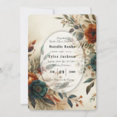 Invitation Burnt Orange and Blue Fall Flowers Wedding (Devant)