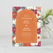 Invitation Burnt Orange Bold Floral Boho Chic Retro Wedding (Debout devant)