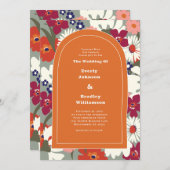 Invitation Burnt Orange Bold Floral Boho Chic Retro Wedding (Devant / Derrière)