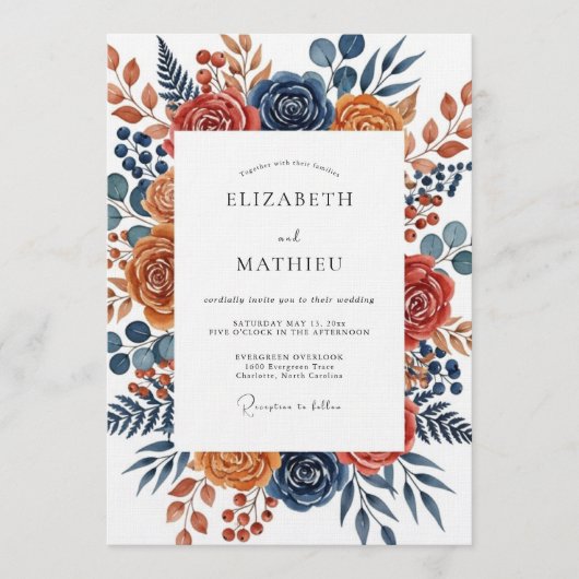 Invitation Burnt Orange Botanical Bloom Wedding (Devant)