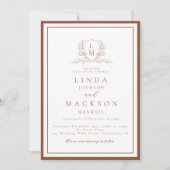 Invitation Burnt Orange botanical crest monogram wedding (Devant)