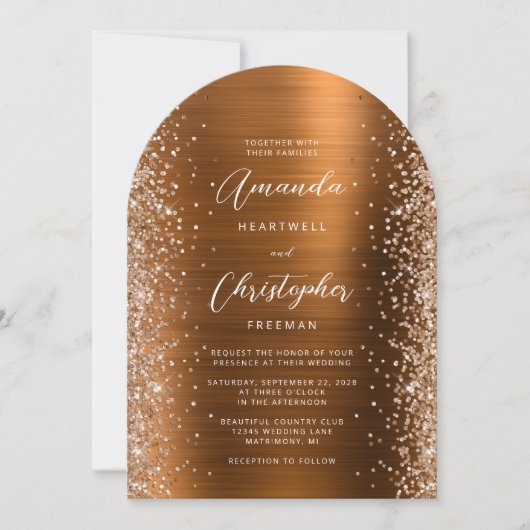 Invitation Burnt Orange Brushed Metal Glitter Arch Wedding (Devant)