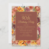 Invitation Burnt Orange Cream Rust Floral 90e anniversaire (Devant)