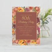 Invitation Burnt Orange Crème rouille Floral 80e anniversaire (Debout devant)