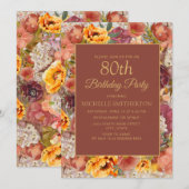 Invitation Burnt Orange Crème rouille Floral 80e anniversaire (Devant / Derrière)