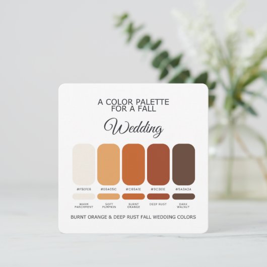 Invitation Burnt Orange Deep Rust Fall Wedding Palette Card (Debout devant)