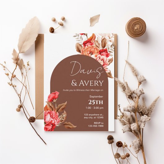 Invitation Burnt Orange Floral Boho Wedding Invite