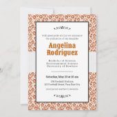 Invitation Burnt Orange Floral Damask Photo Graduation (Devant)