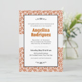 Invitation Burnt Orange Floral Damask Photo Graduation (Debout devant)