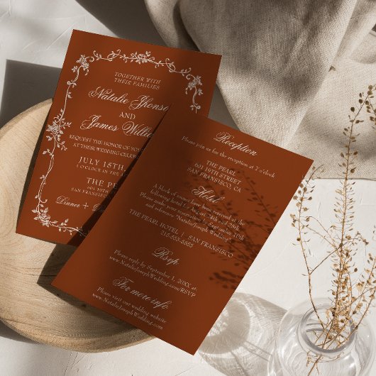 Invitation Burnt Orange Floral Terracotta All In One Wedding