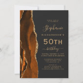 Invitation Burnt Orange Gold Agate Dark 50th Birthday Party (Devant)