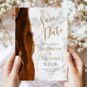 Invitation Burnt Orange Gold Agate Marble Save the Date Card
