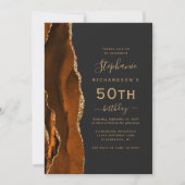 Invitation Burnt Orange Gold Agate QR Code 50e anniversaire (Devant)