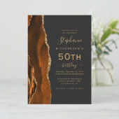 Invitation Burnt Orange Gold Agate QR Code 50e anniversaire (Debout devant)