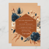Invitation Burnt Orange Indigo Flora Wedding (Devant / Derrière)