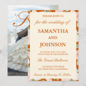 Invitation Burnt Orange Ivory Floral Monogram Photo Wedding (Devant / Derrière)