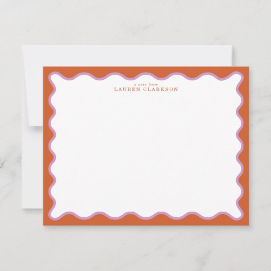 Invitation Burnt Orange & Lavender Wavy Border Note Card (Devant)