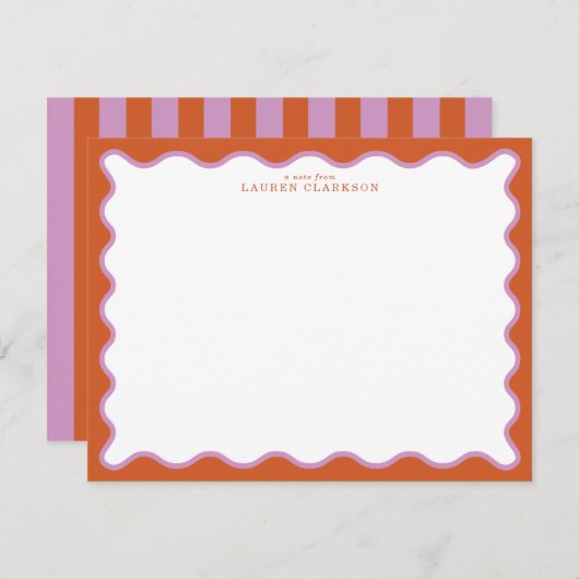 Invitation Burnt Orange & Lavender Wavy Border Note Card (Devant / Derrière)