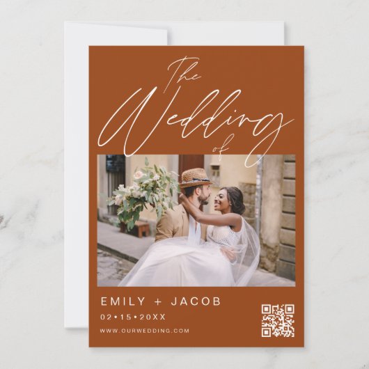 Invitation Burnt Orange Le Mariage de Two Photo Code QR (Devant)