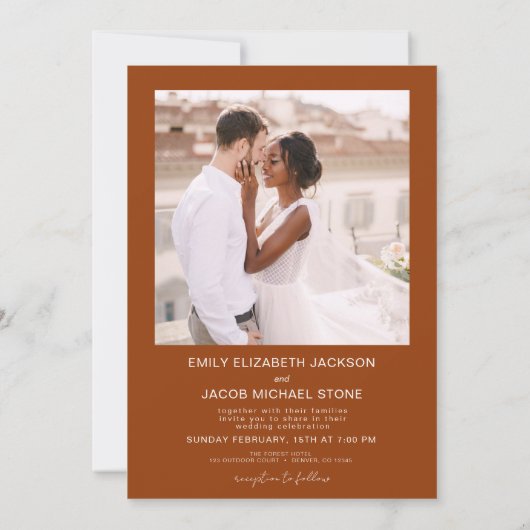 Invitation Burnt Orange Le Mariage de Two Photo Code QR (Dos)