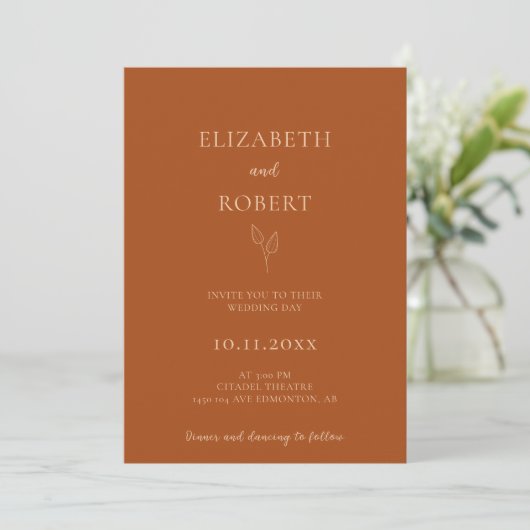 Invitation Burnt Orange Mariage Terracotta Simple Élégant (Debout devant)
