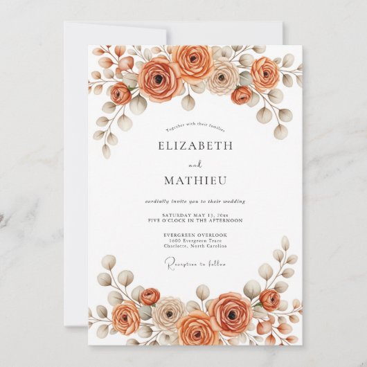 Invitation Burnt Orange Painterly Blossom Wedding (Devant)