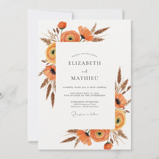 Invitation Burnt Orange Rustic Harvest Wedding (Devant)