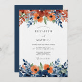Invitation Burnt Orange Watercolor Bloom Wedding (Devant / Derrière)