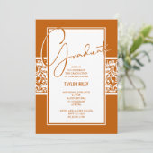 Invitation Burnt Orange White Damask Graduation (Debout devant)