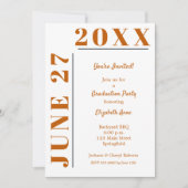 Invitation Burnt Orange White Graduation Party (Devant)