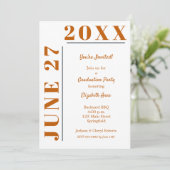 Invitation Burnt Orange White Graduation Party (Debout devant)