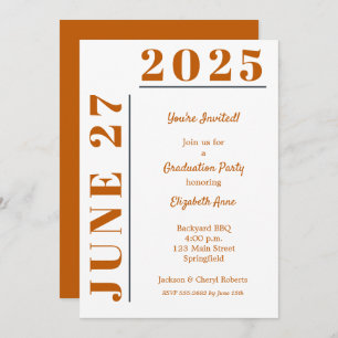 Invitation Burnt Orange White Graduation Party