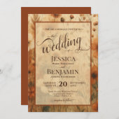Invitation Burnt Sienna Boho Floral Stylish Script Wedding (Devant / Derrière)