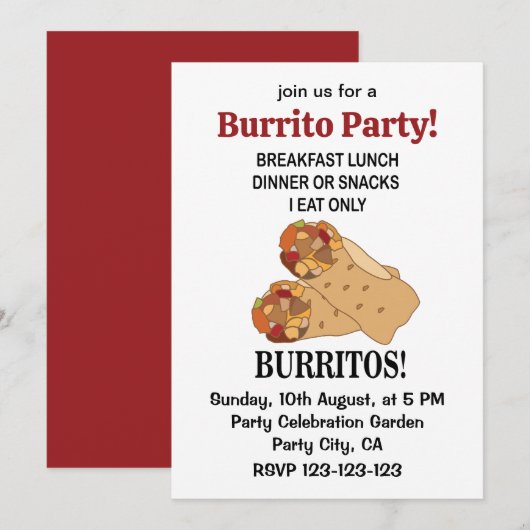 Invitation Burritos Je ne mange que des Burritos (Devant / Derrière)