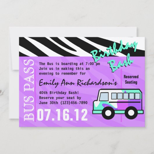 Invitation Bus de fête Anniversaire Bash (Devant)