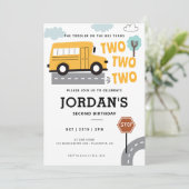 Invitation Bus scolaire Deuxième anniversaire Roues à la fête (Debout devant)