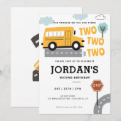 Invitation Bus scolaire Deuxième anniversaire Roues à la fête (Devant / Derrière)